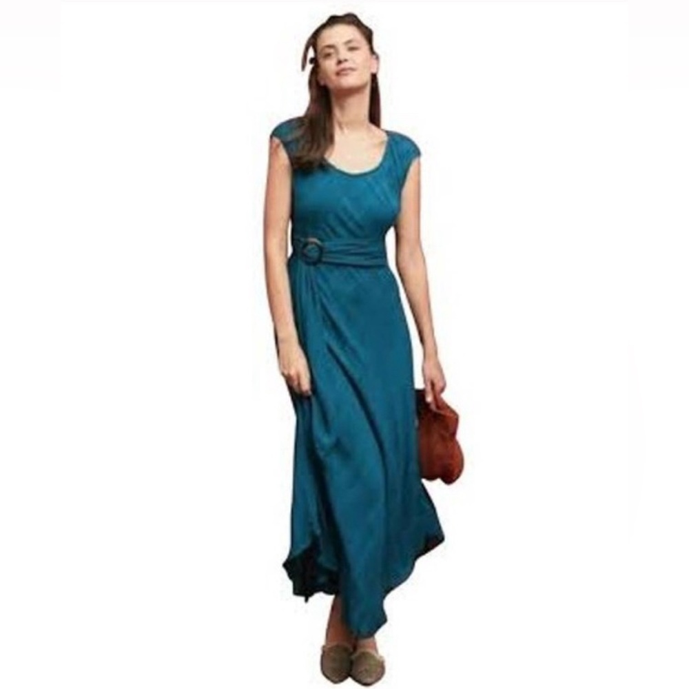 Anthropologie short sleeve teal maxi dress Size 0 NWT